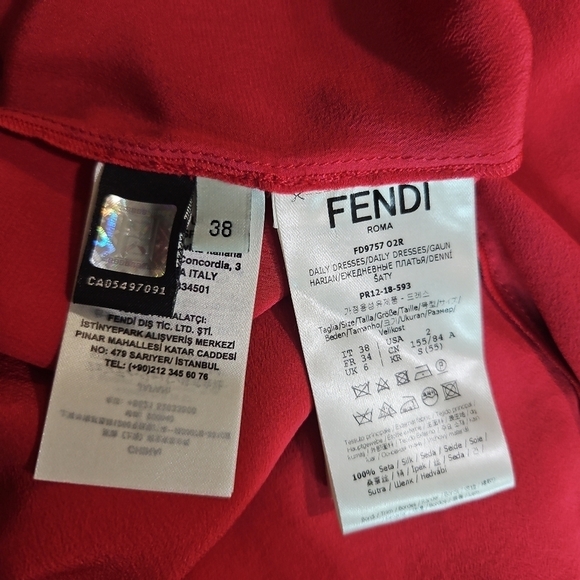 Fendi Women's Red Off the Shoulder Silk Dress Size 38 (Size 2) - Picture 9 of 9